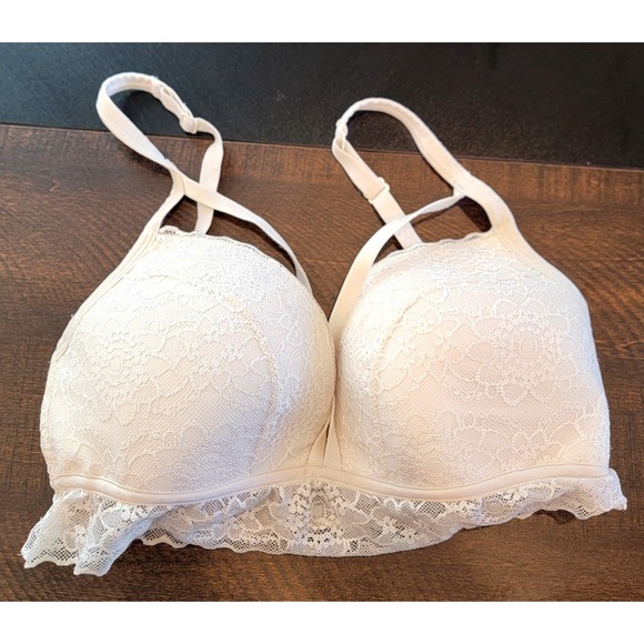 Victoria's Secret PINK Lightly Lined Bra Ivory Off White Lace Peek A Boo Medium - Picture 2 of 8